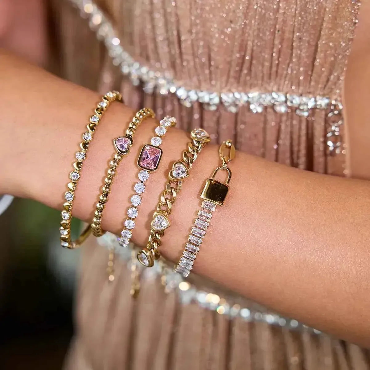 5‑Piece Gold & Zircon Bracelet Set