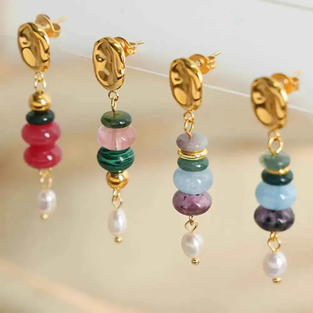 Freshwater Pearl & Stone Dangle Earrings