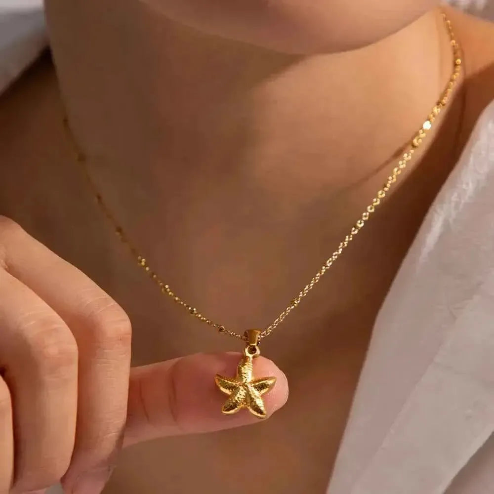Golden Starfish Pendant Necklace
