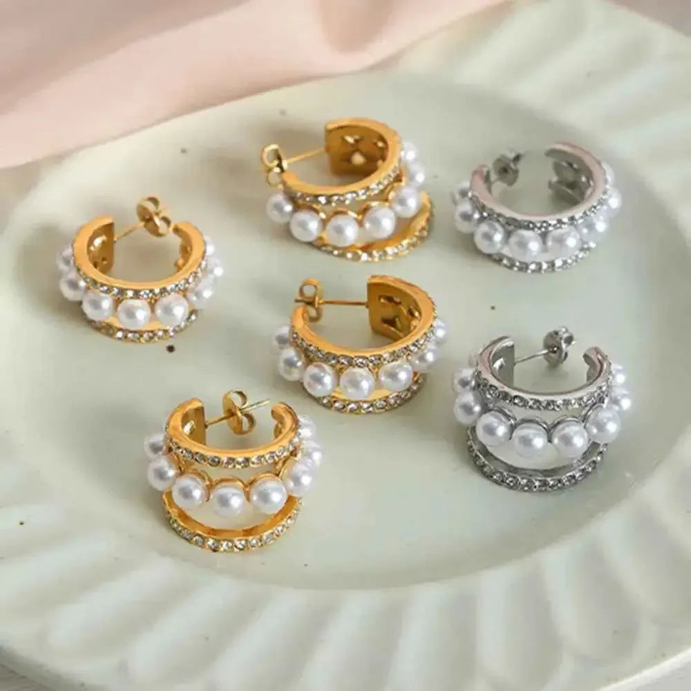 Edgy Meets Classic: Pearl C-Hoop Earrings
