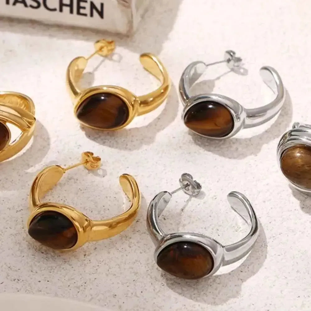Tiger’s Eye C-Hoop Earrings