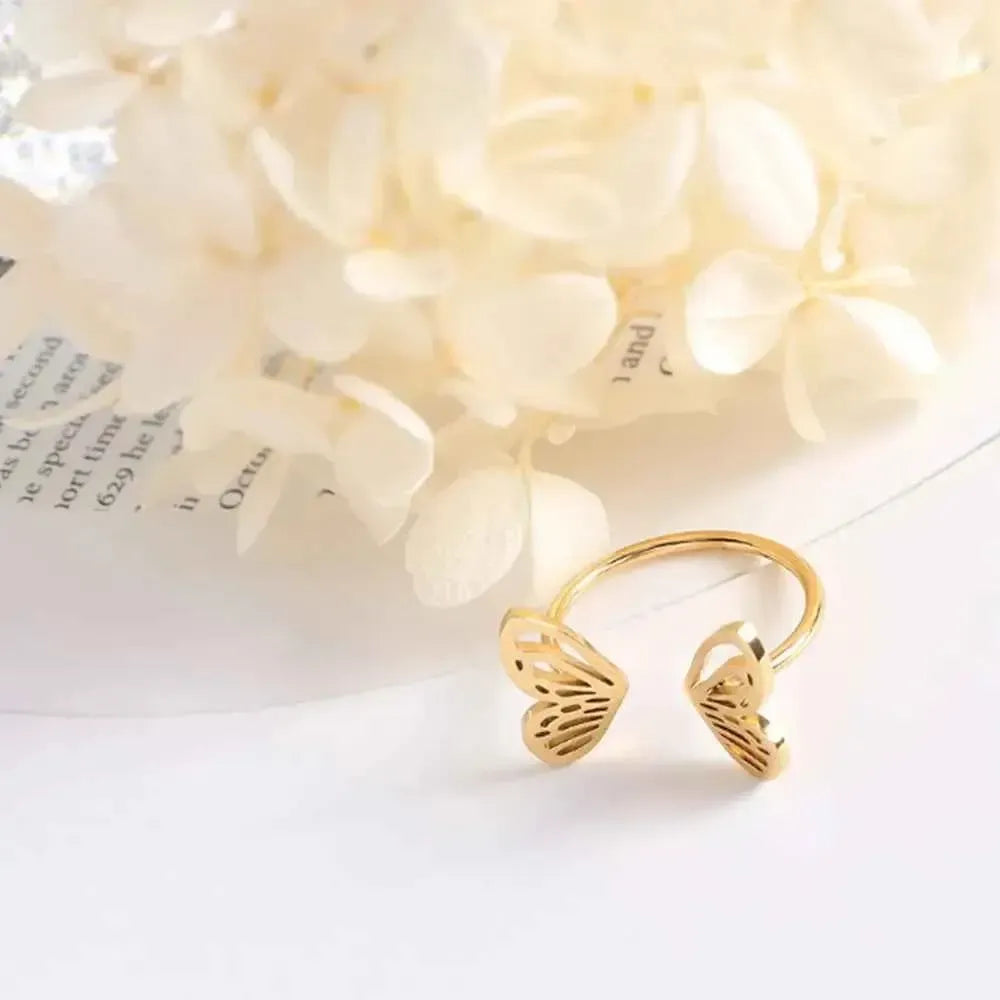 Butterfly Open Ring – Titanium Steel Shine