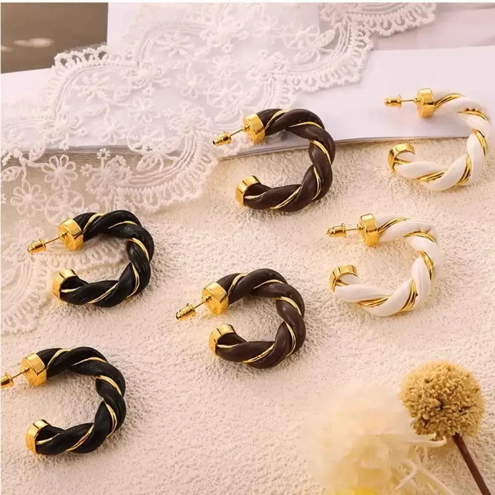 Twisted Leather C-Hoop Earrings