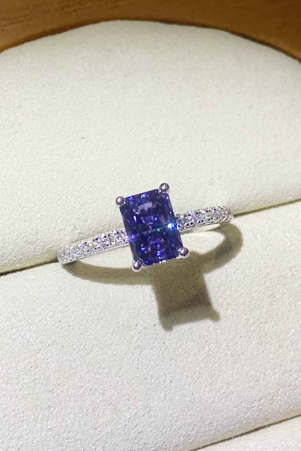 1 Carat Blue Moissanite Ring