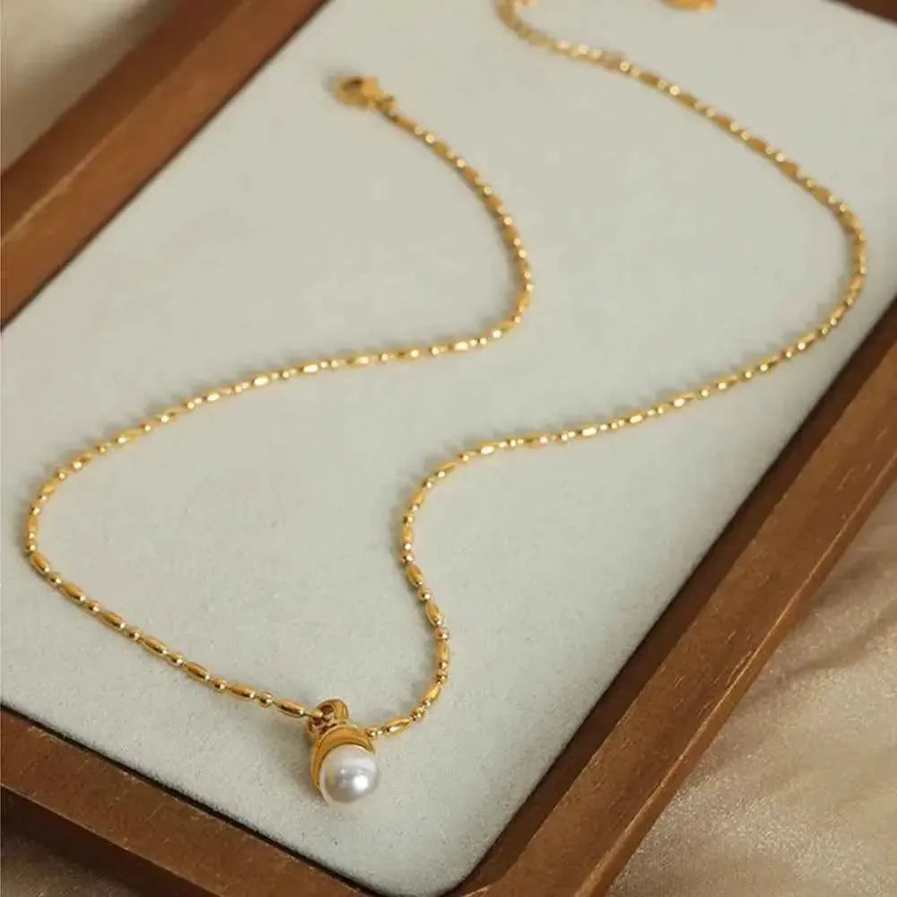 Lightweight Titanium Steel Pearl Necklace