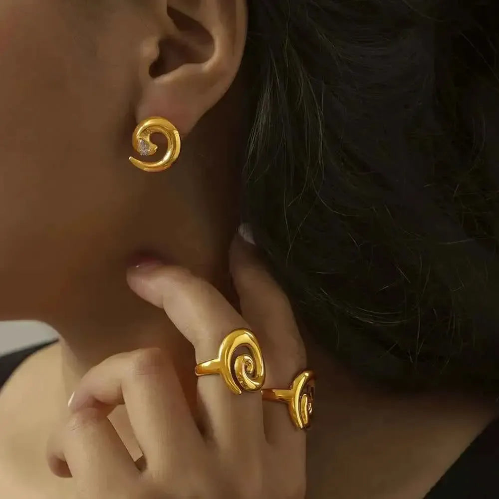 Spiral Zircon Titanium Steel Earrings