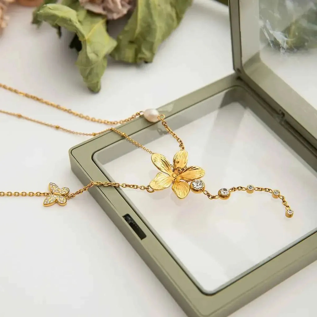 Golden Bloom - 3-Piece Layered Flower Necklace Set
