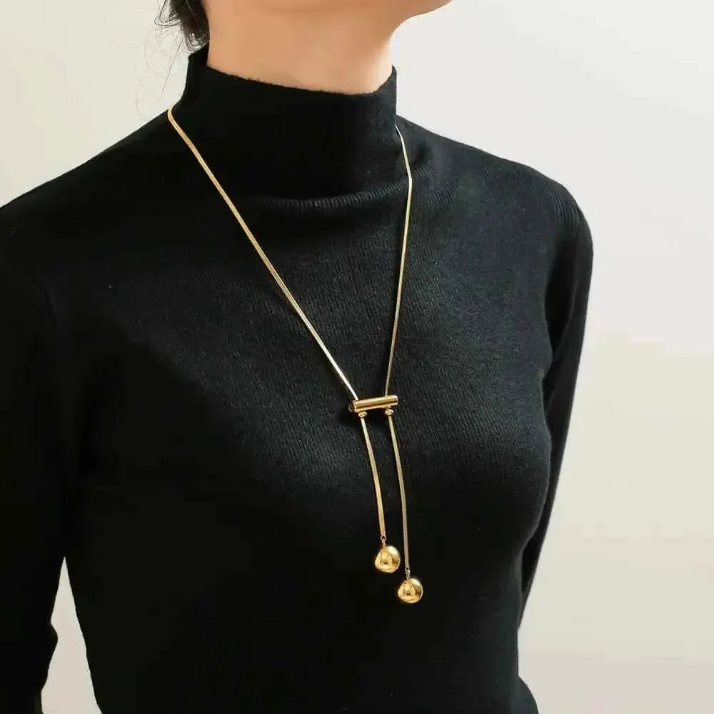 Golden Hollow Bead Titanium Necklace