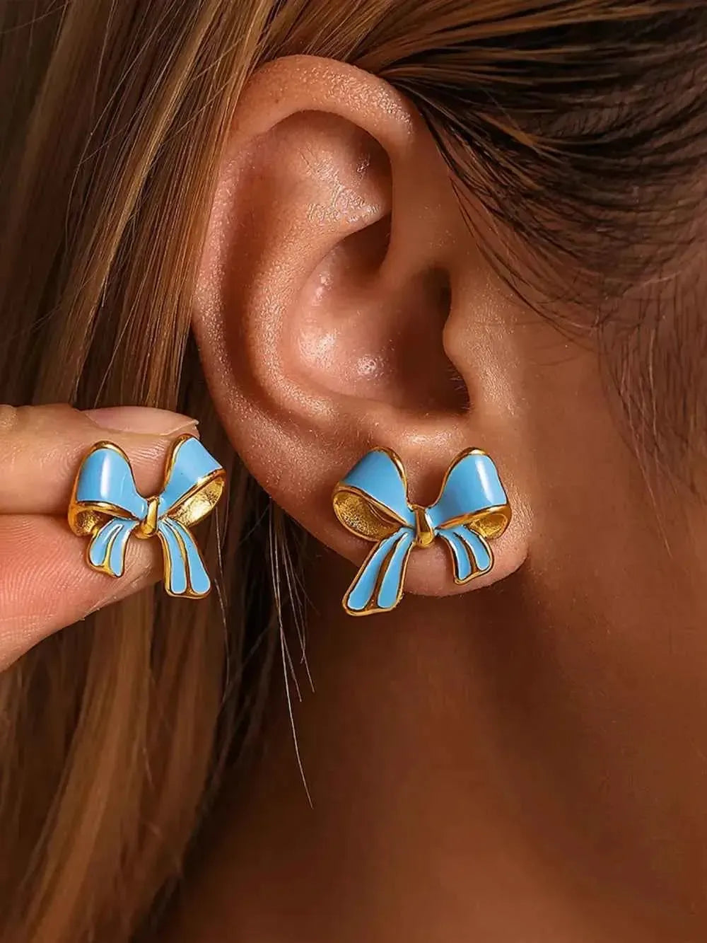 Colorful Bow Oil Drip Stud Earrings