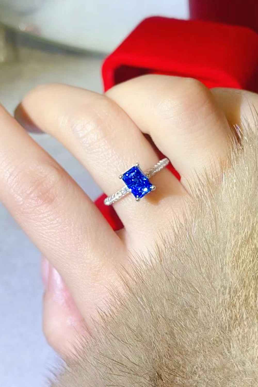 1 Carat Blue Moissanite Ring