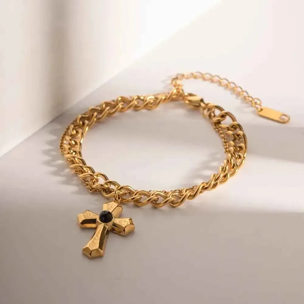 Cross Gemstone Pendant Bracelet