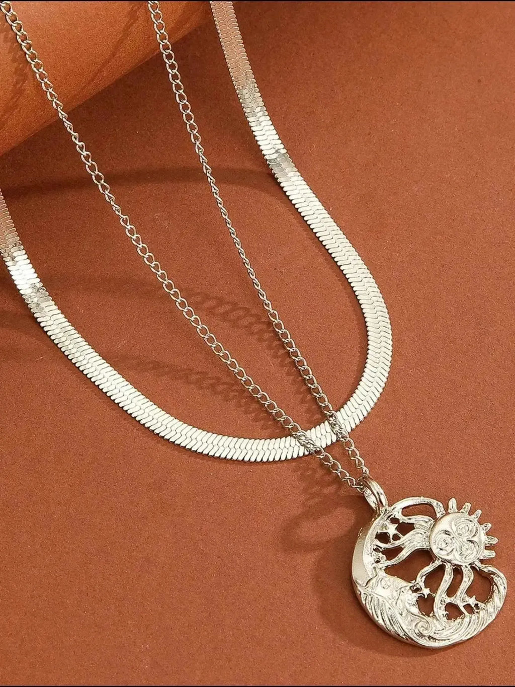 Celestial Duo – Double Layer Sun & Moon Necklace