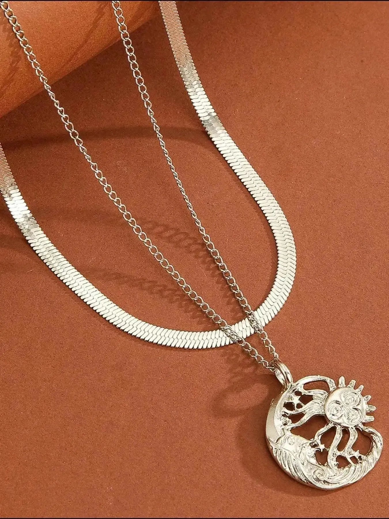 Celestial Duo – Double Layer Sun & Moon Necklace