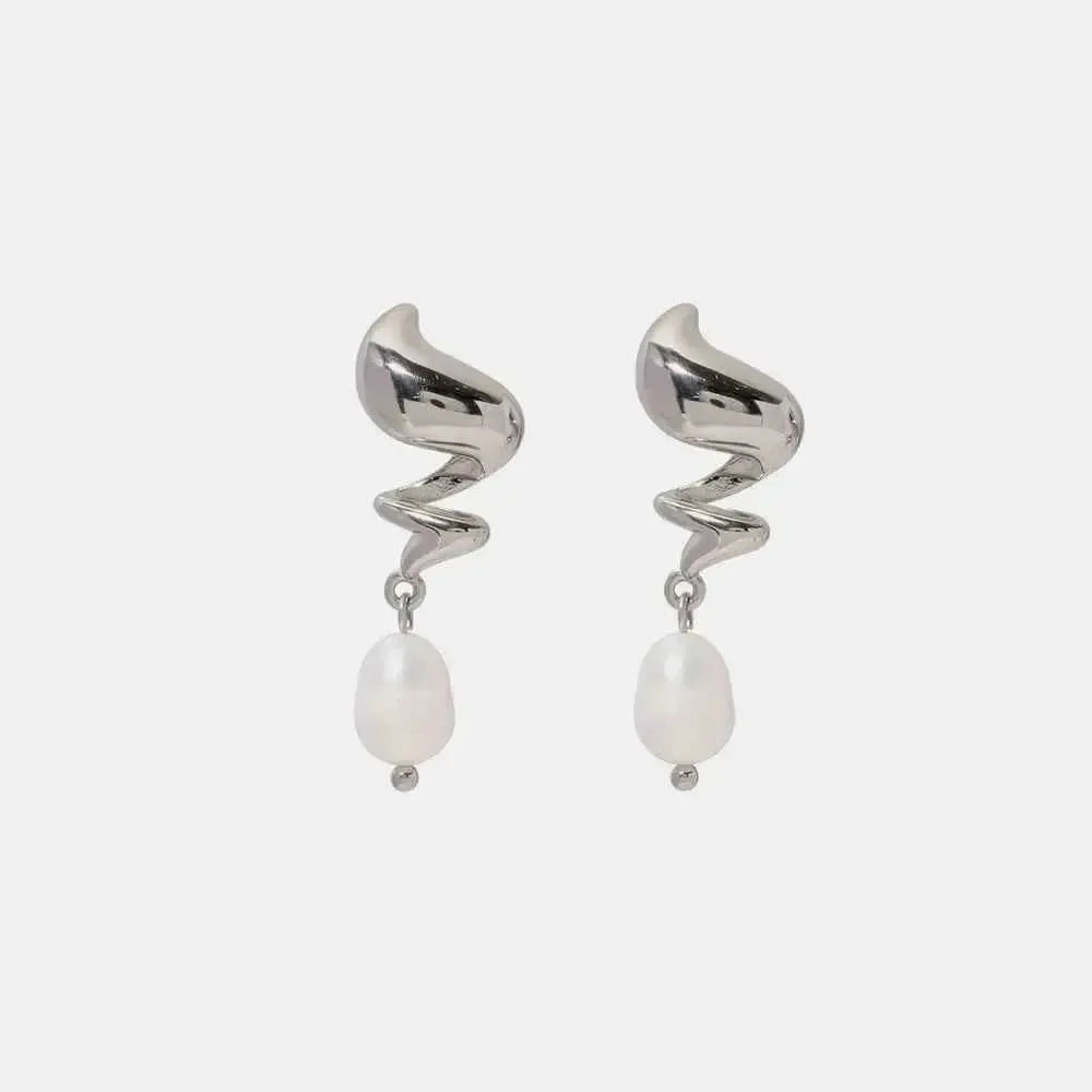 Twisted Pearl Drop Earrings in Steel