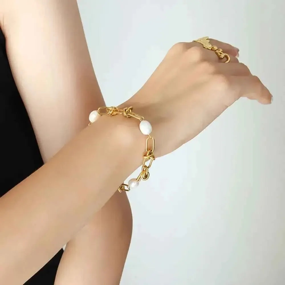 Chic Freshwater Pearl Titanium Bracelet
