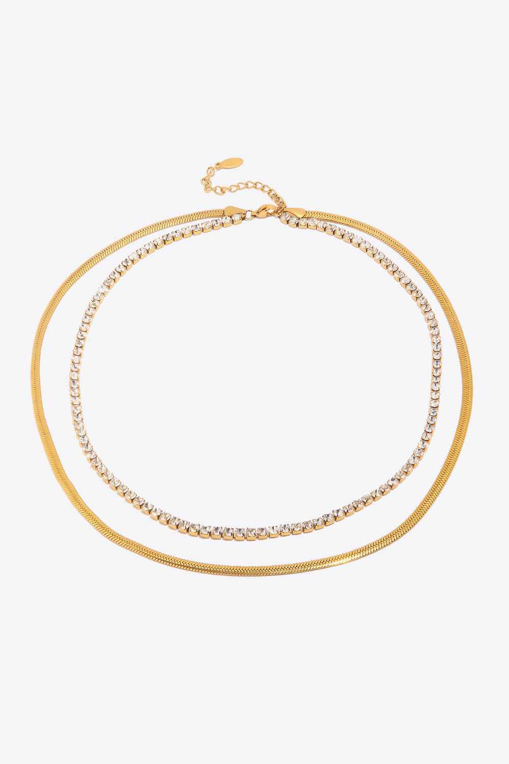 Double‑Layered Zircon Stainless Steel Necklace