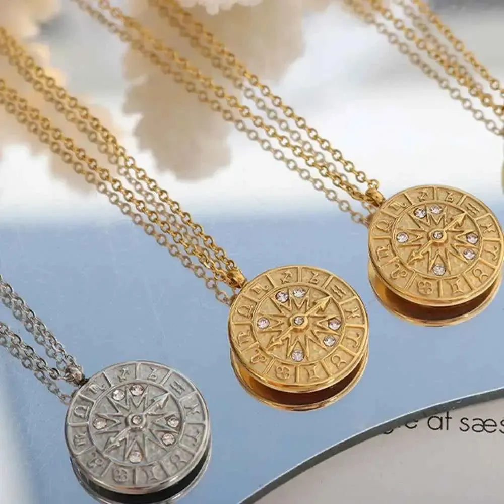 Elegant Zircon Clock Pendant Necklace
