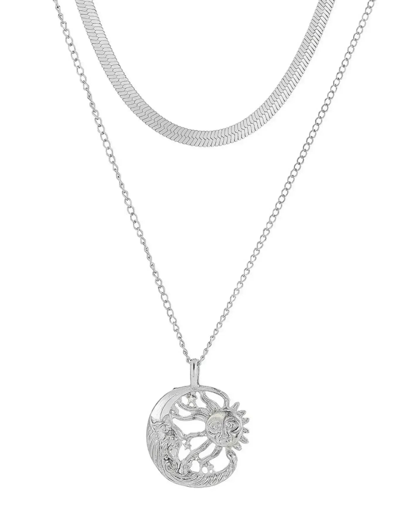 Celestial Duo – Double Layer Sun & Moon Necklace