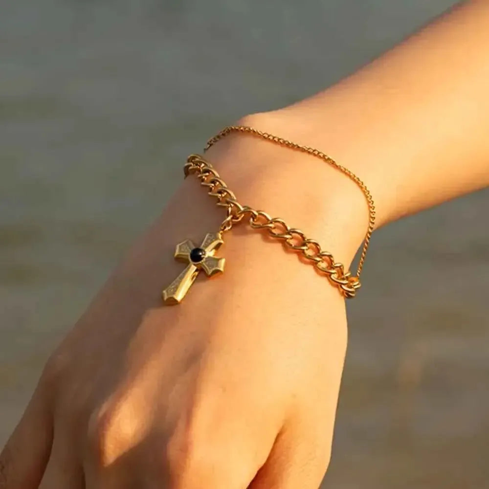 Cross Gemstone Pendant Bracelet