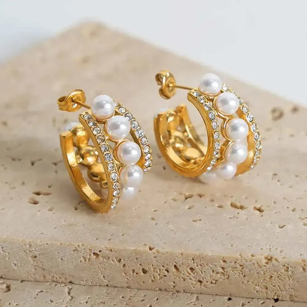 Edgy Meets Classic: Pearl C-Hoop Earrings