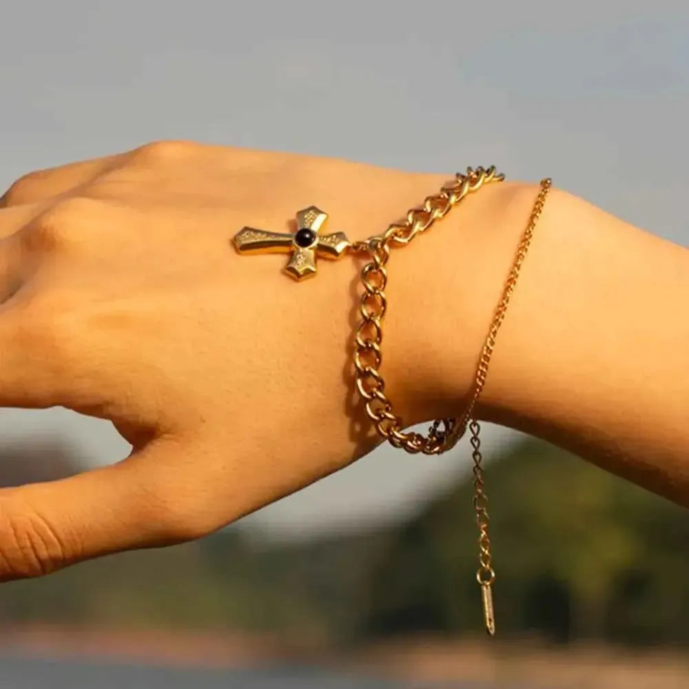 Cross Gemstone Pendant Bracelet