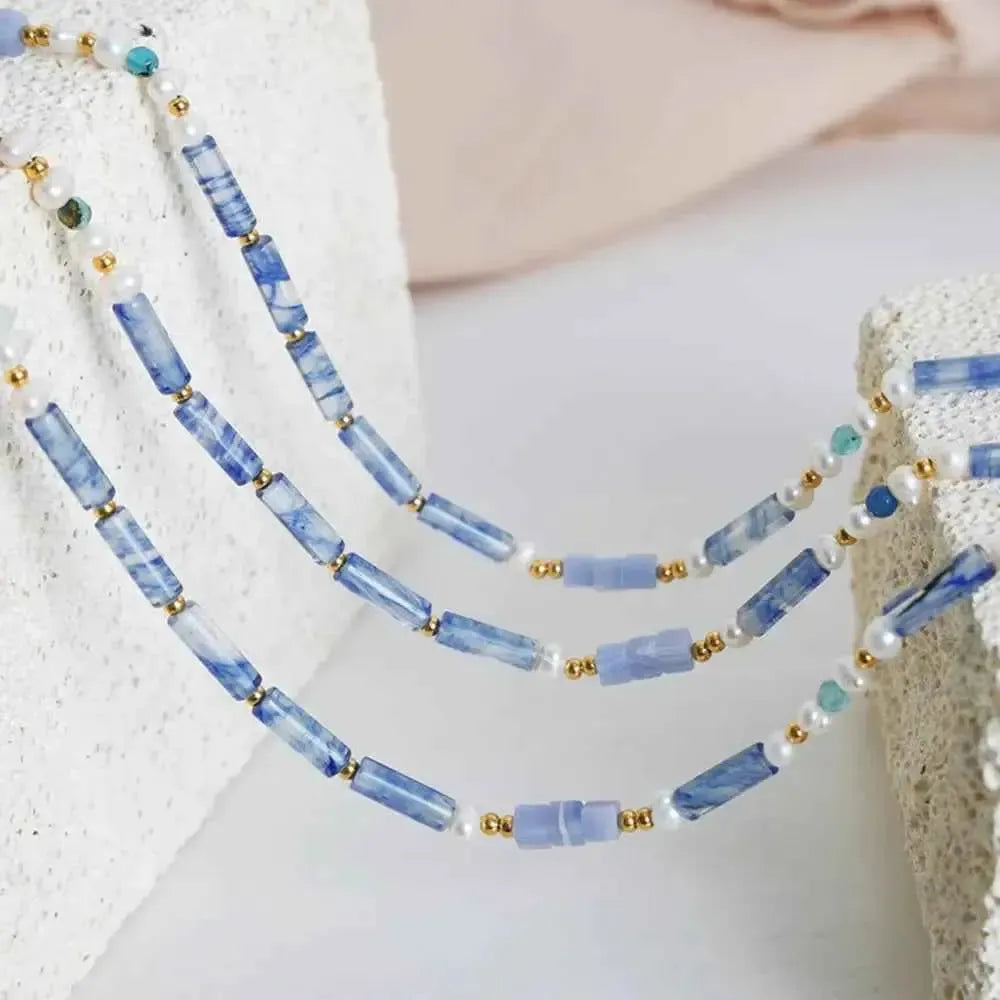 Modern Geometric Pearl Titanium Necklace