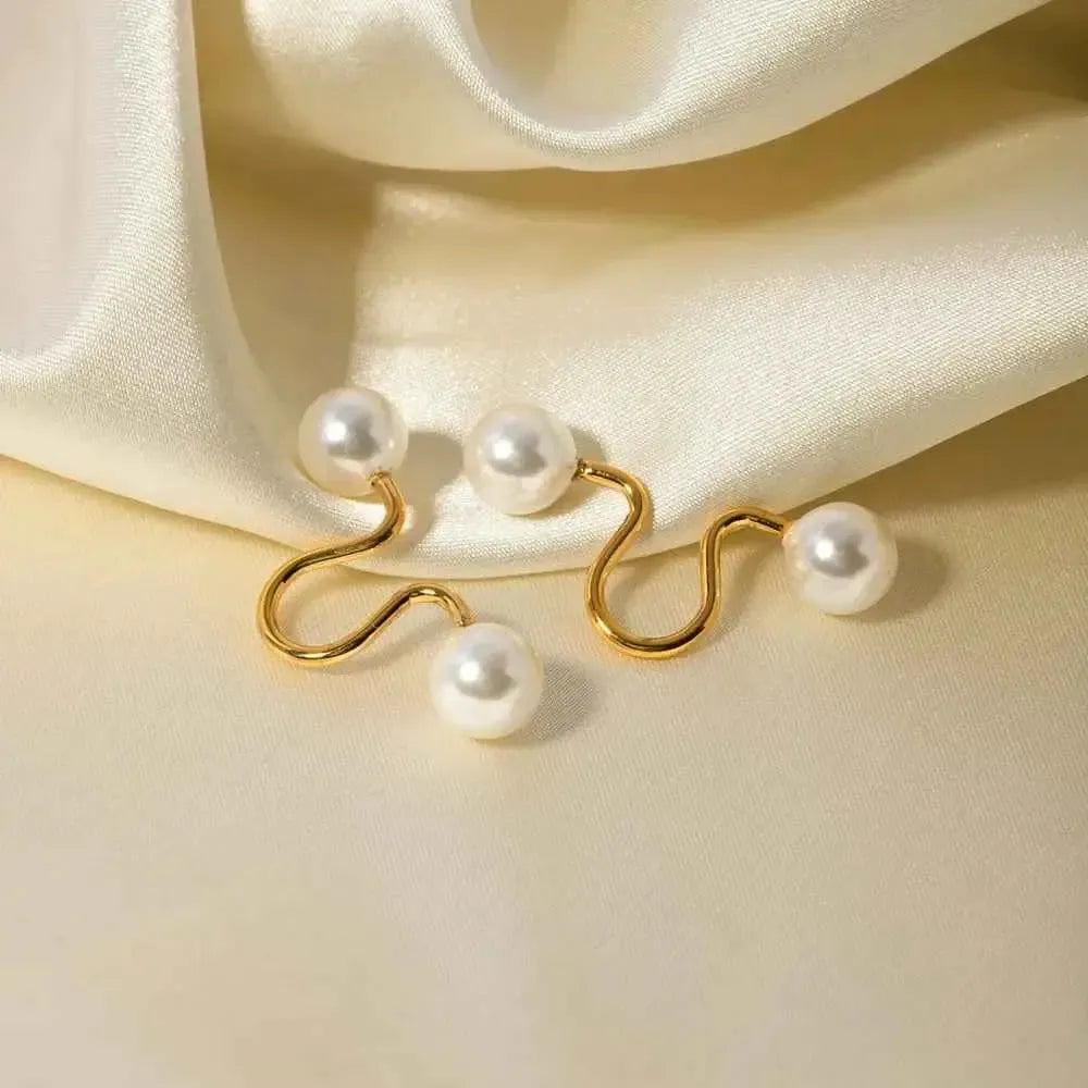 Elegant Steel Pearl Ear Cuffs