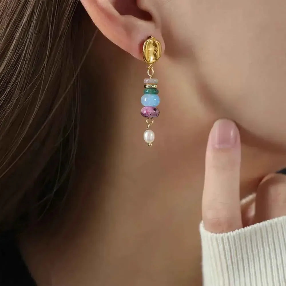Freshwater Pearl & Stone Dangle Earrings
