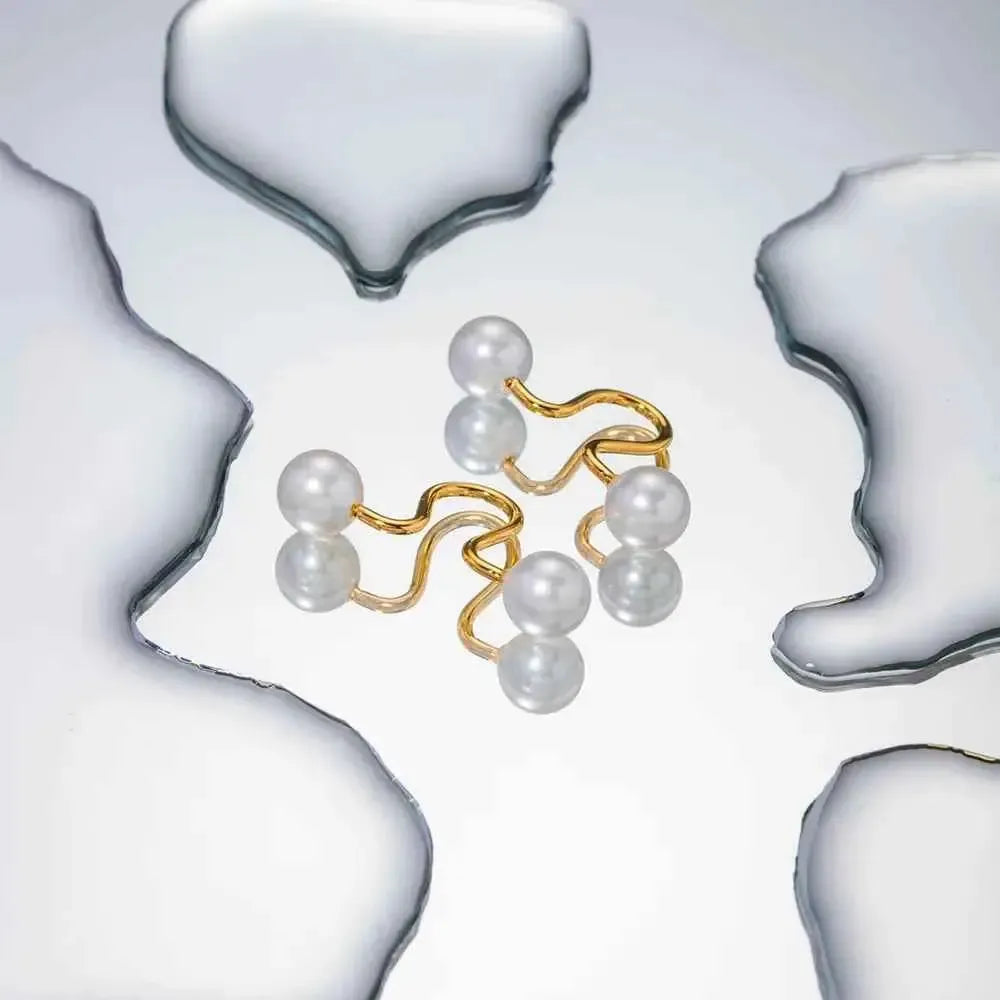 Elegant Steel Pearl Ear Cuffs