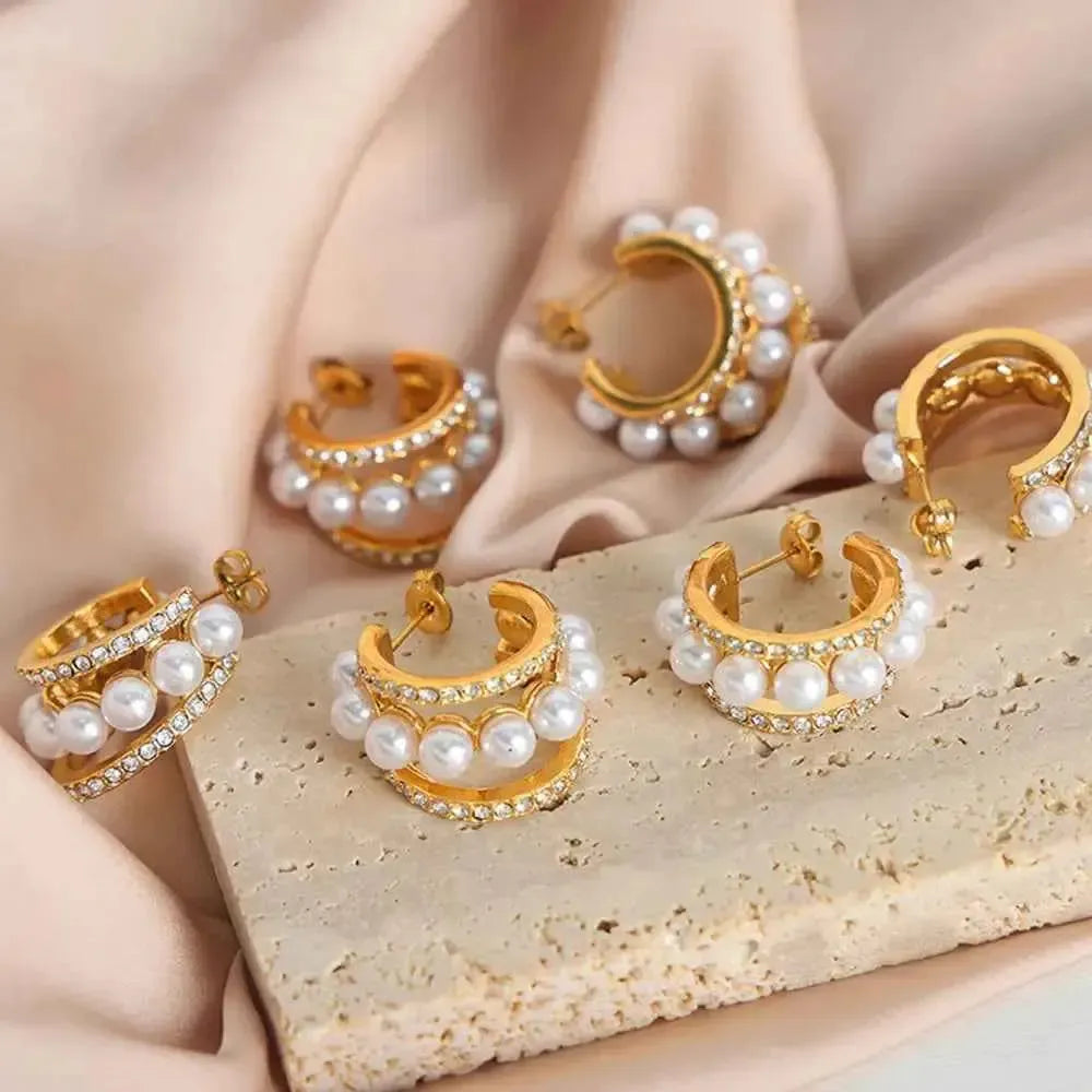 Edgy Meets Classic: Pearl C-Hoop Earrings