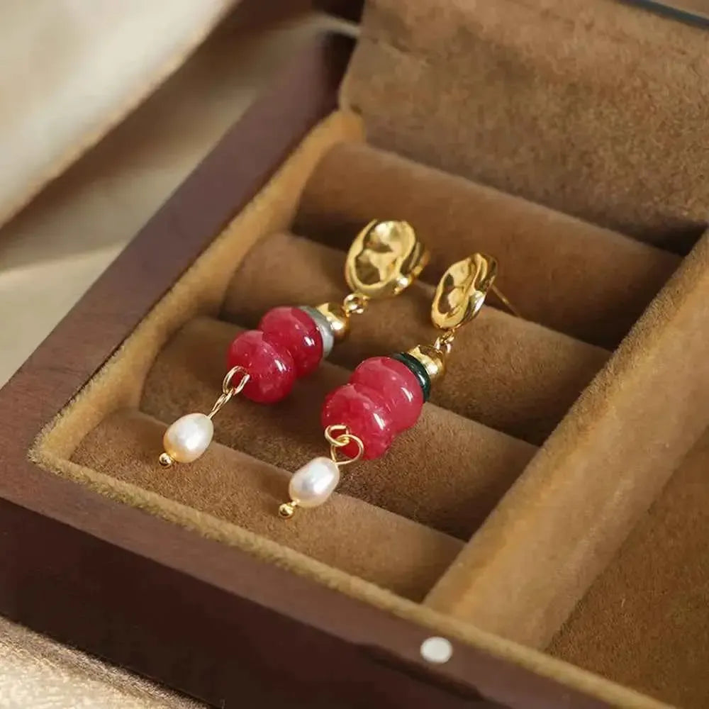 Freshwater Pearl & Stone Dangle Earrings