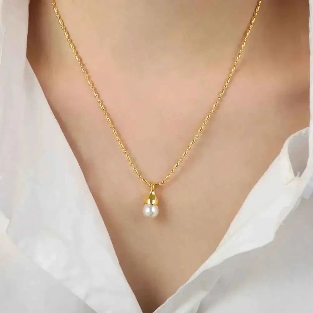 Lightweight Titanium Steel Pearl Necklace
