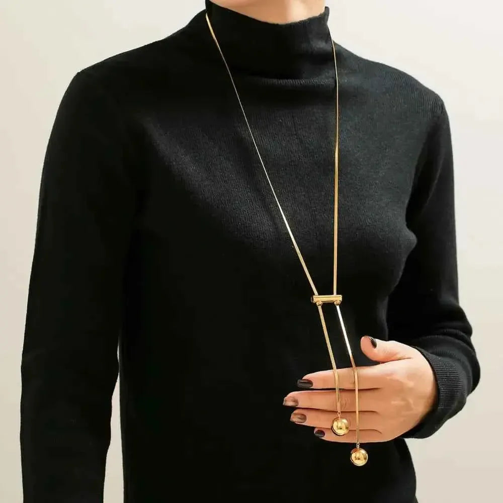 Golden Hollow Bead Titanium Necklace