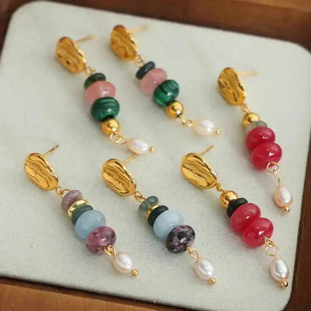 Freshwater Pearl & Stone Dangle Earrings