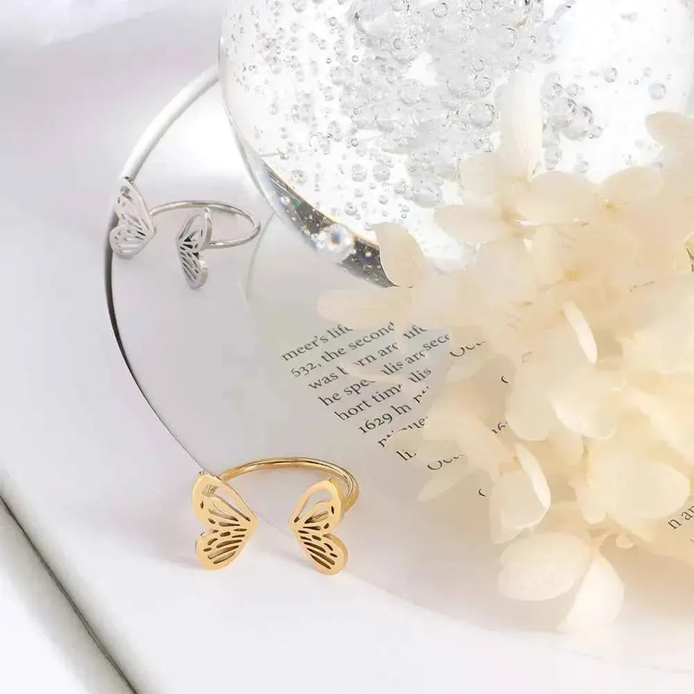 Butterfly Open Ring – Titanium Steel Shine