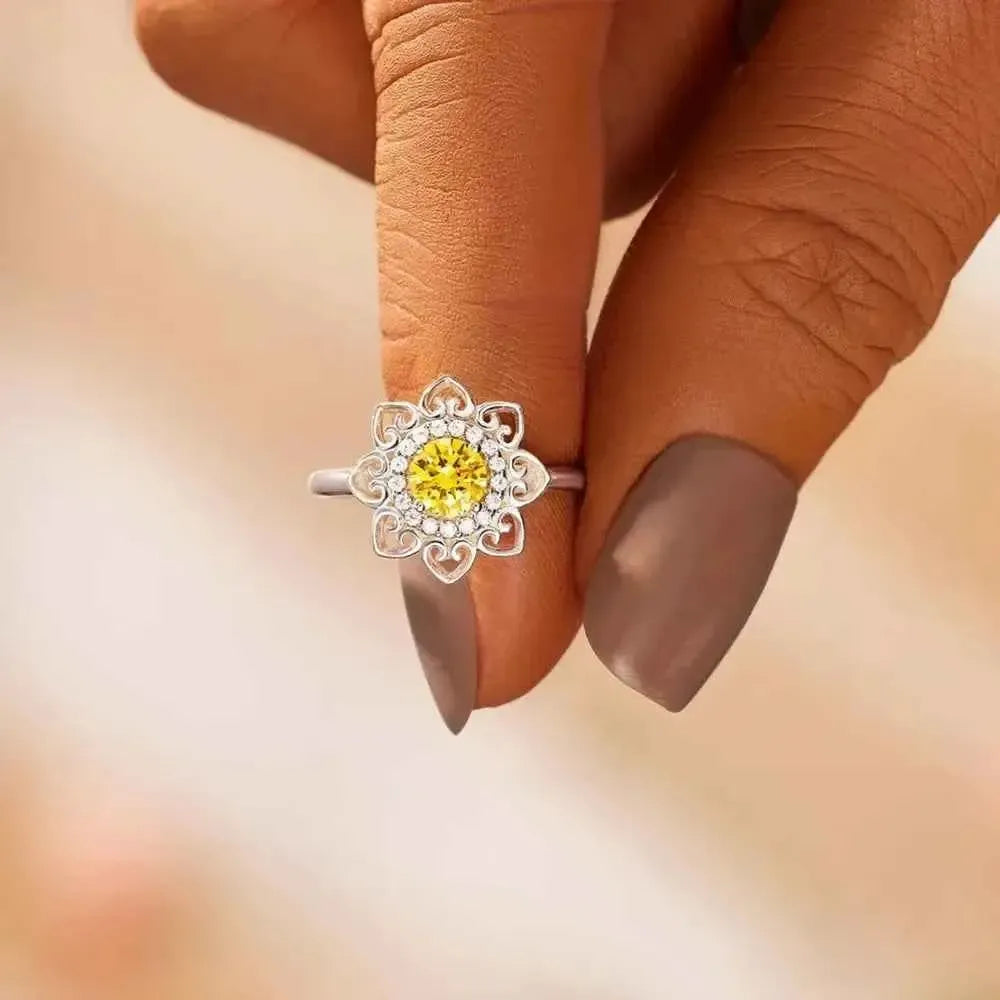Flower Zircon Ring – Platinum 925 Silver
