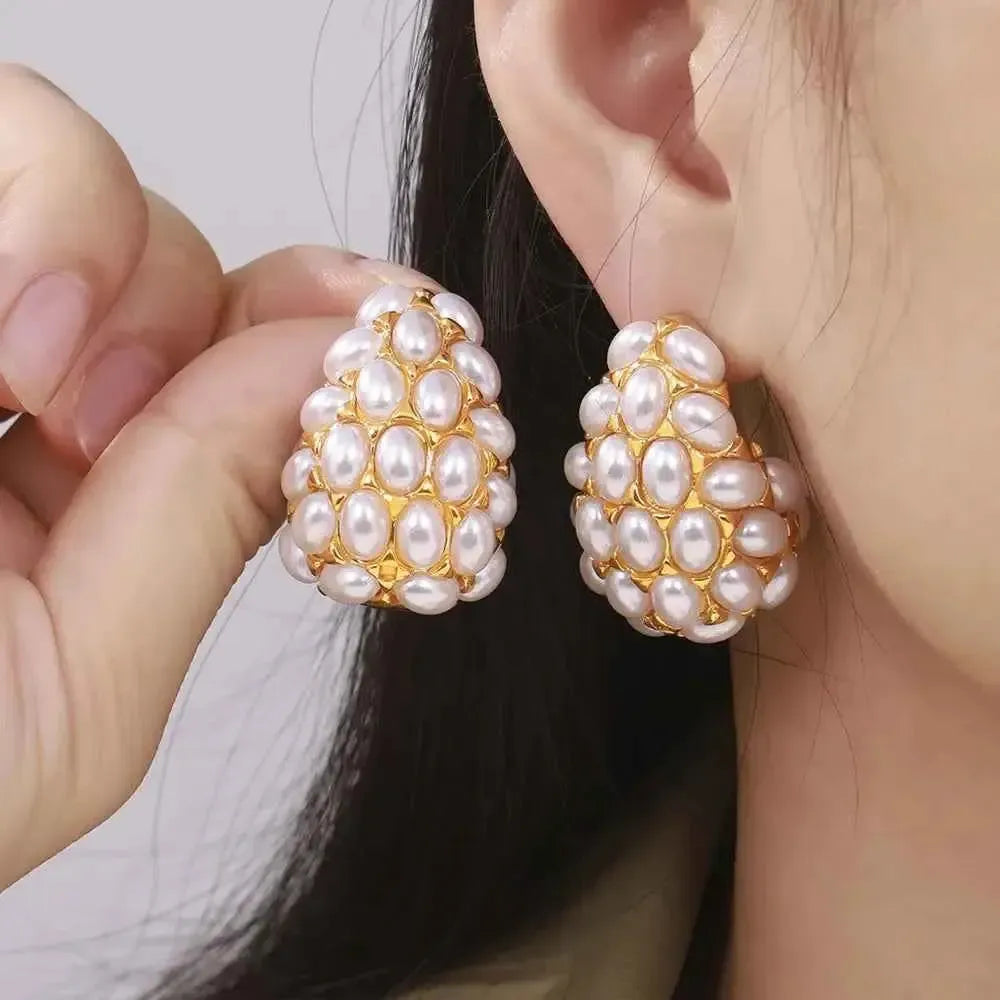 Modern Pearl Studs with Steel Base