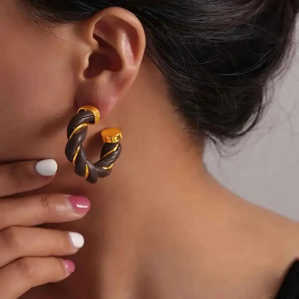 Twisted Leather C-Hoop Earrings