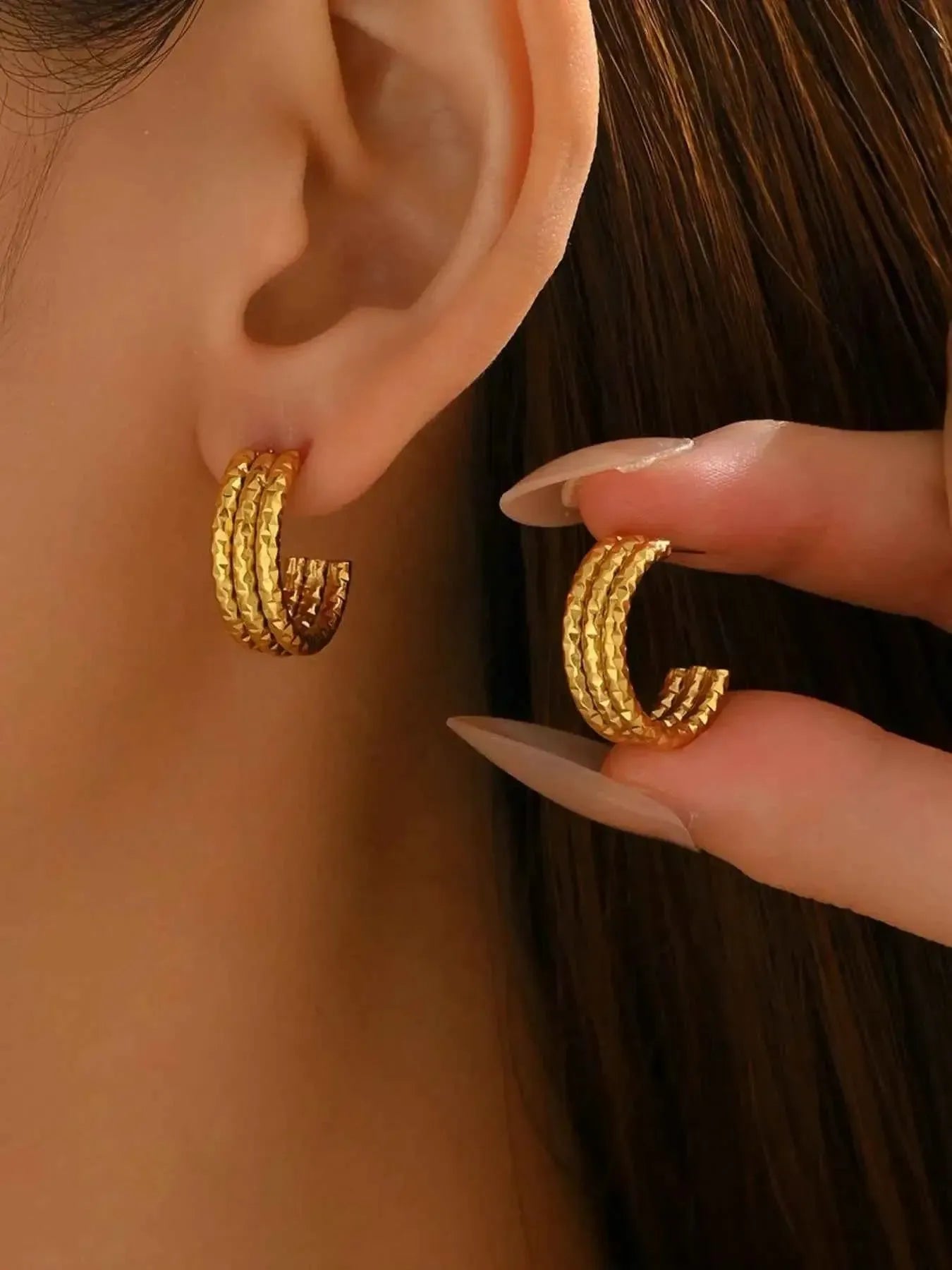 Triple Band Gold Hoop Earrings