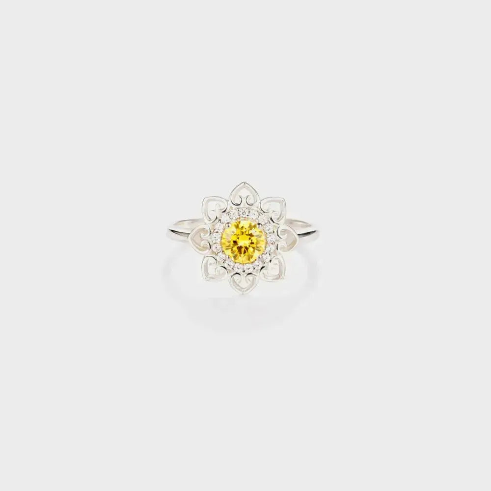 Flower Zircon Ring – Platinum 925 Silver