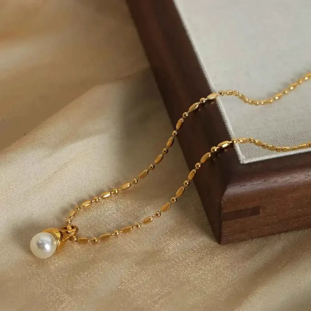 Lightweight Titanium Steel Pearl Necklace