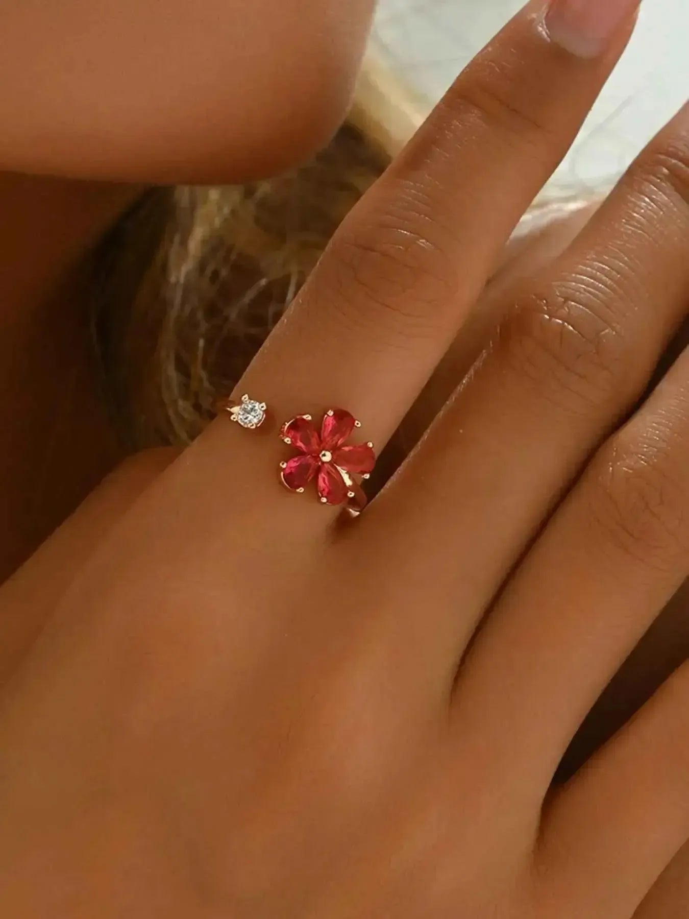 18K Gold-Plated Flower Ring – Elegant Jewelry Gift