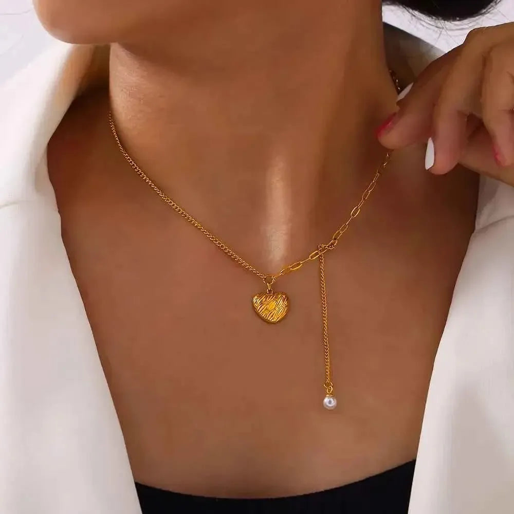 Gold-Plated Pearl Heart Pendant