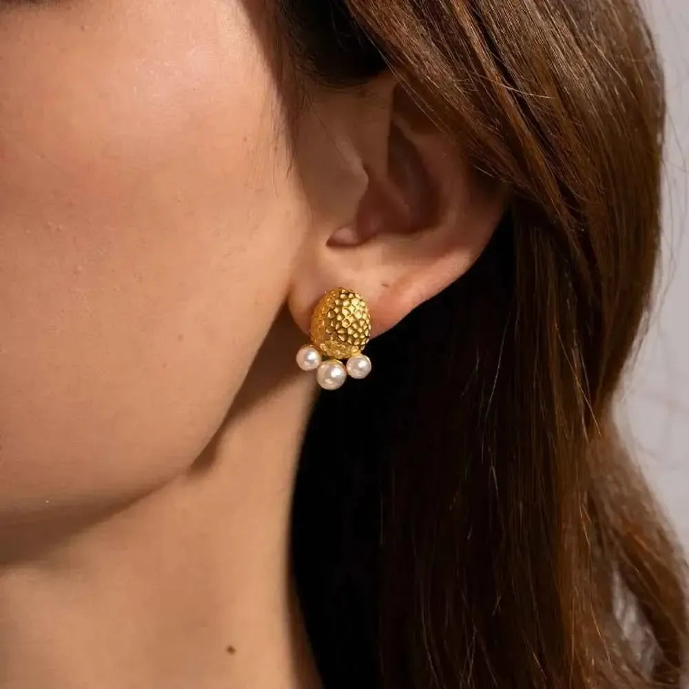 Stainless Steel Pearl-Inspired Earrings
