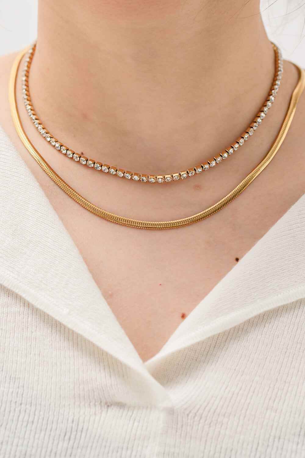 Double‑Layered Zircon Stainless Steel Necklace