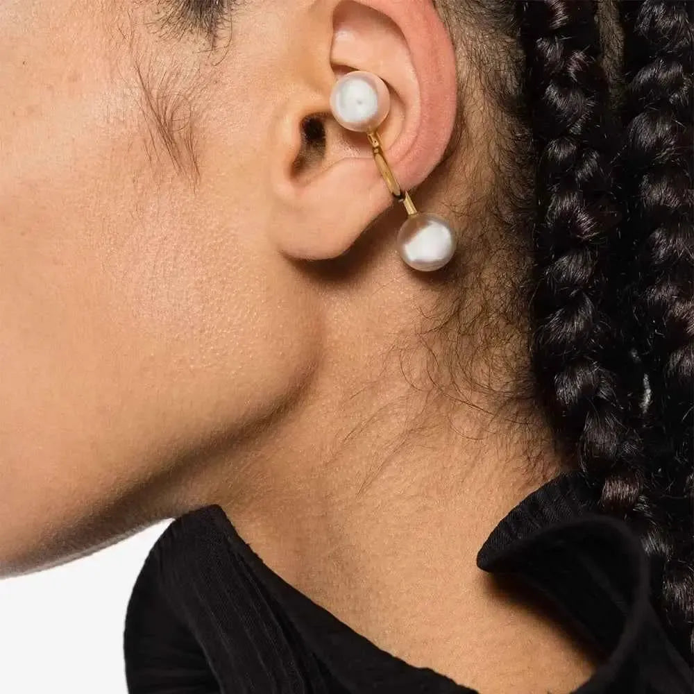 Elegant Steel Pearl Ear Cuffs