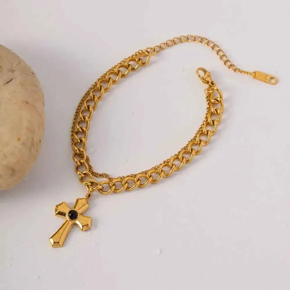 Cross Gemstone Pendant Bracelet