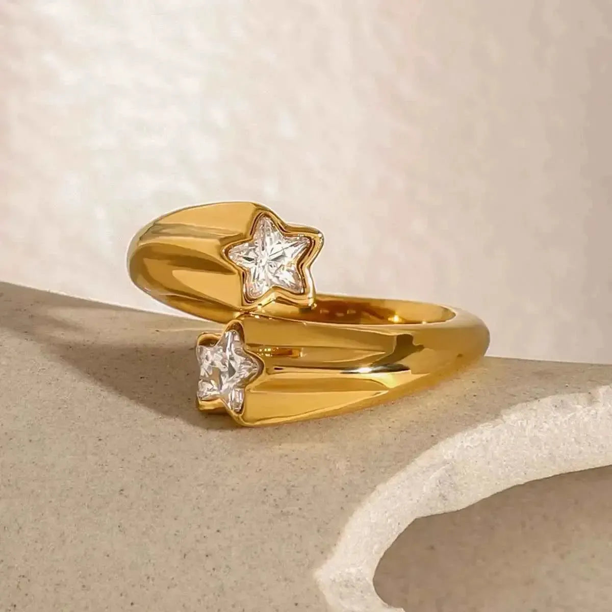 Star Crystal Gold Ring – Adjustable Shine