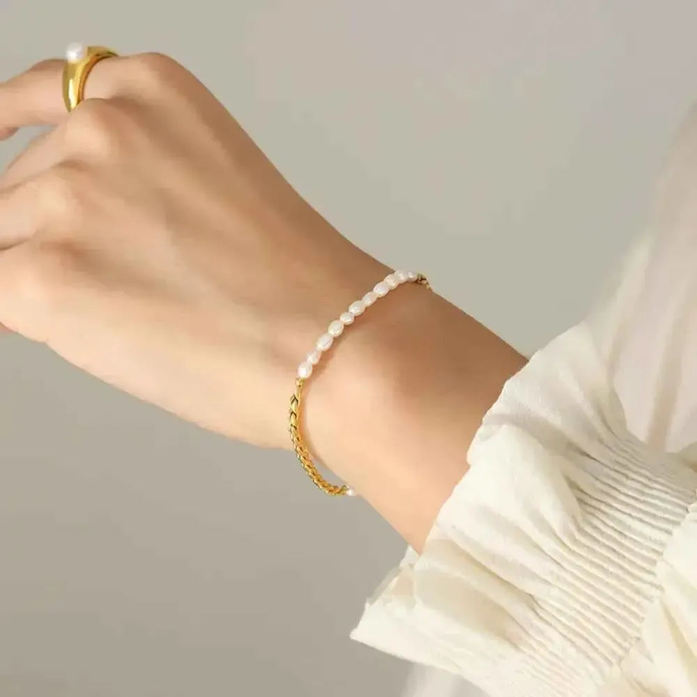 Layered Pearl Titanium Wrist Jewelry