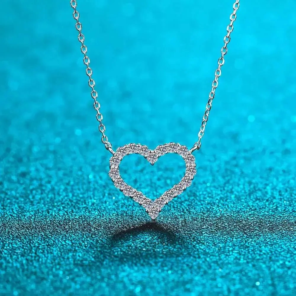 Romantic Silver Moissanite Heart Necklace
